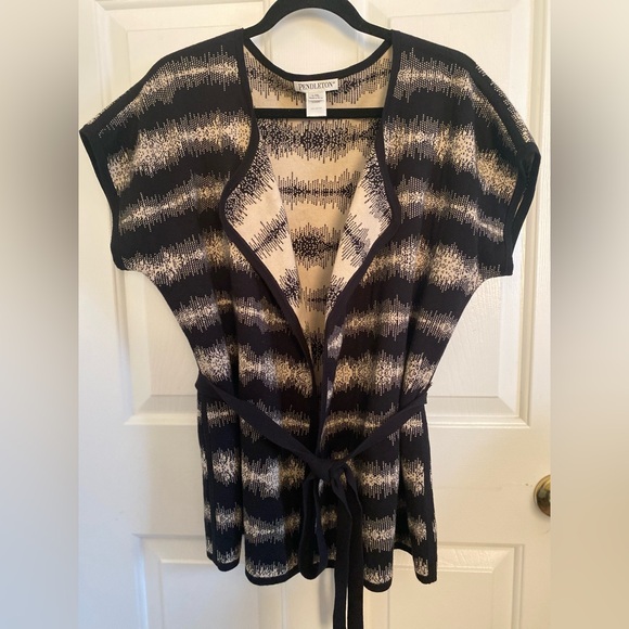 Pendleton Open Front Women’s Short Sleeve Belted Cardigan Size L / XL - Picture 3 of 15